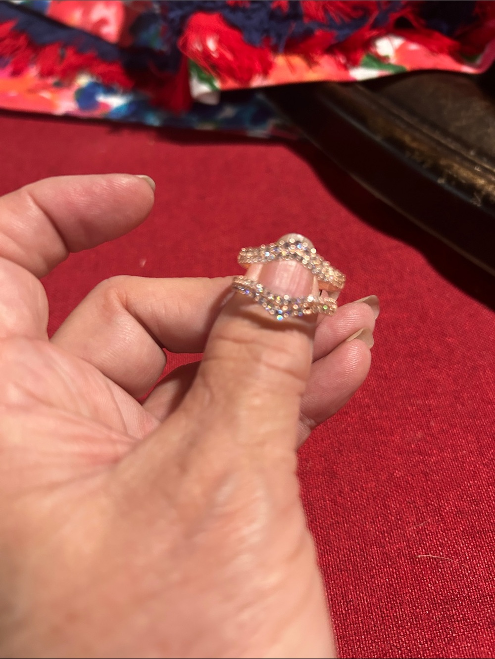 Source Unknown Rose Gold Double Wave Ring with Clear Stones